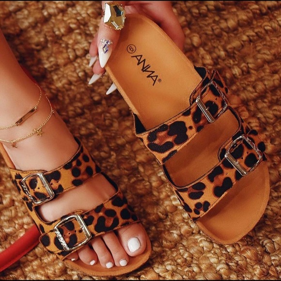 Shoes - NEW! Anna Leopard Silver Buckle Slides